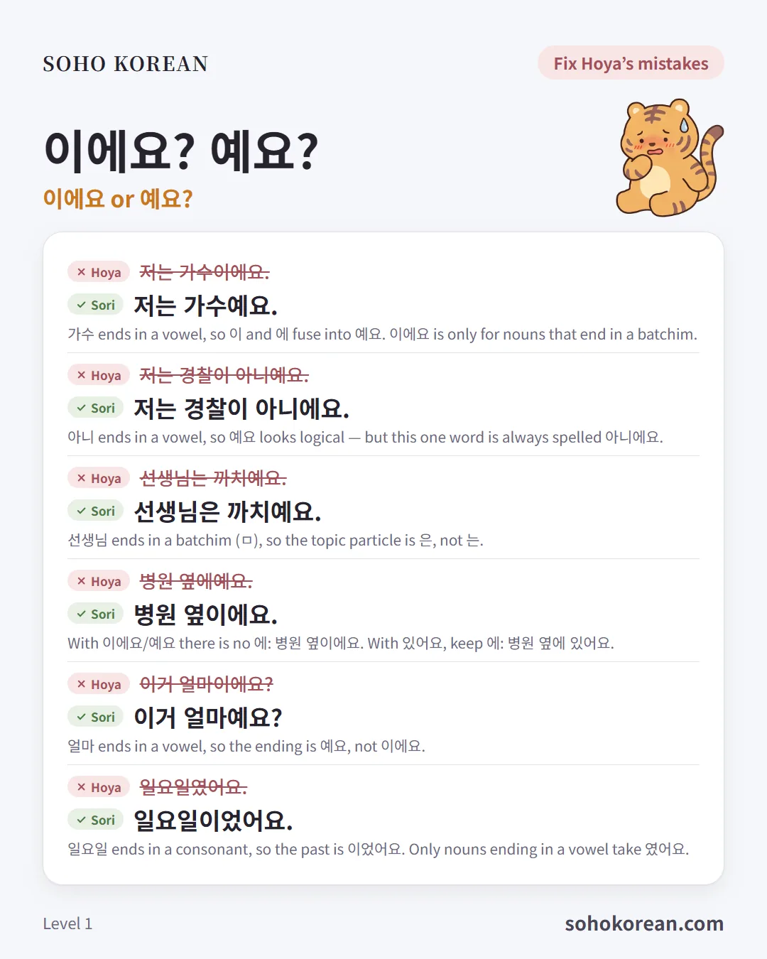 Phrase card “이에요? 예요?”: 저는 가수예요. …