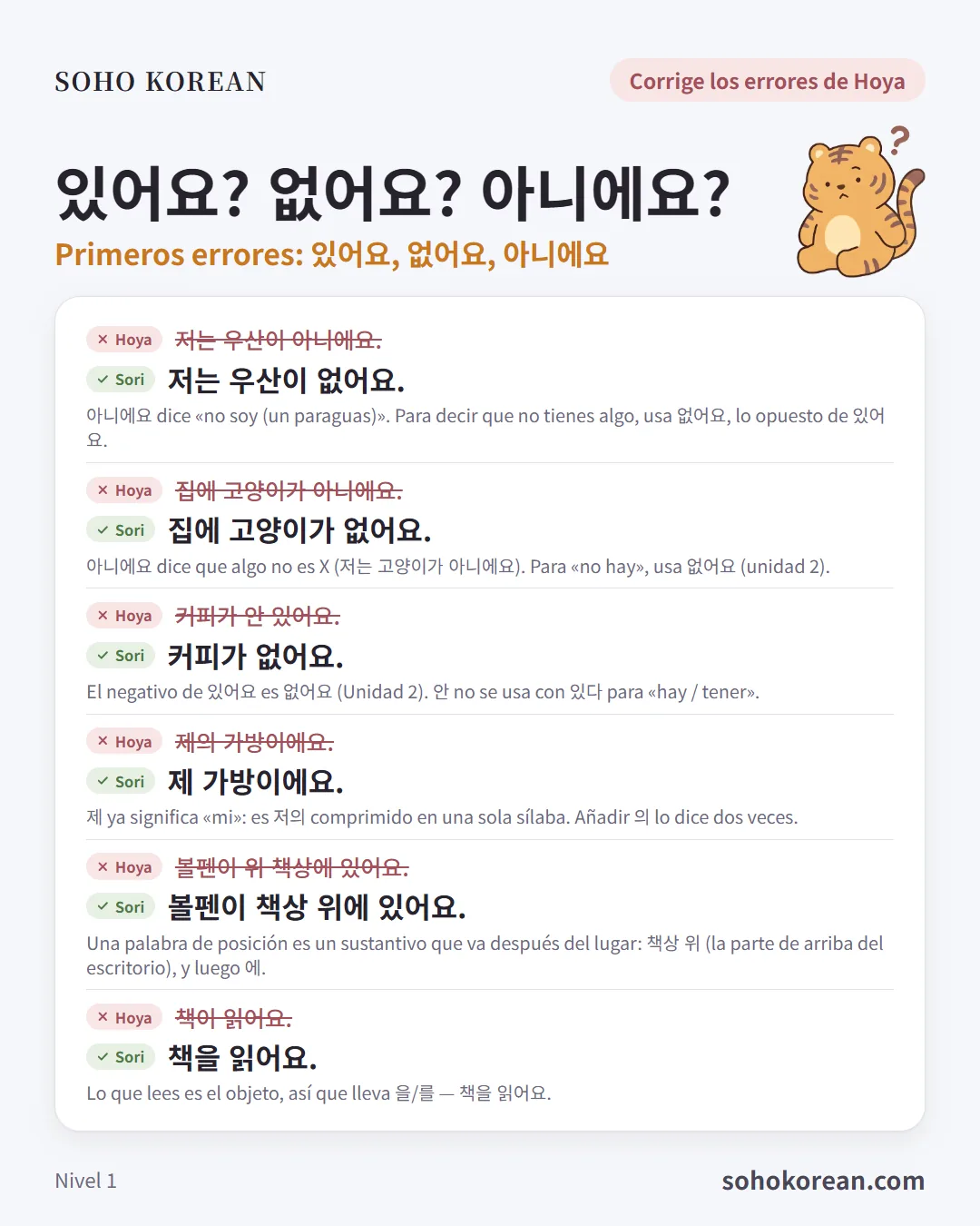 Tarjeta de frases «있어요? 없어요? 아니에요?»: 저는 우산이 없어요. …