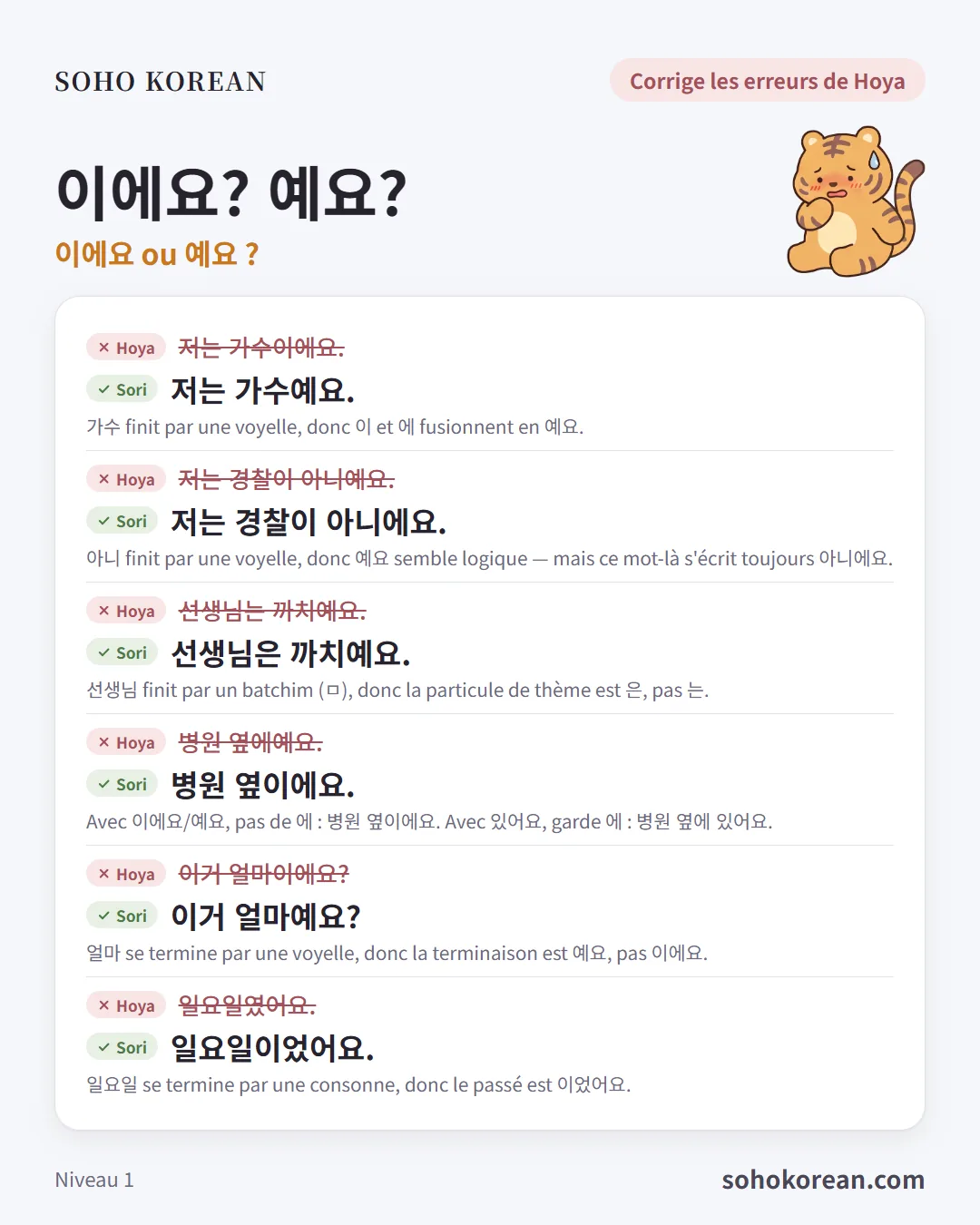 Fiche d’expressions « 이에요? 예요? » : 저는 가수예요. …
