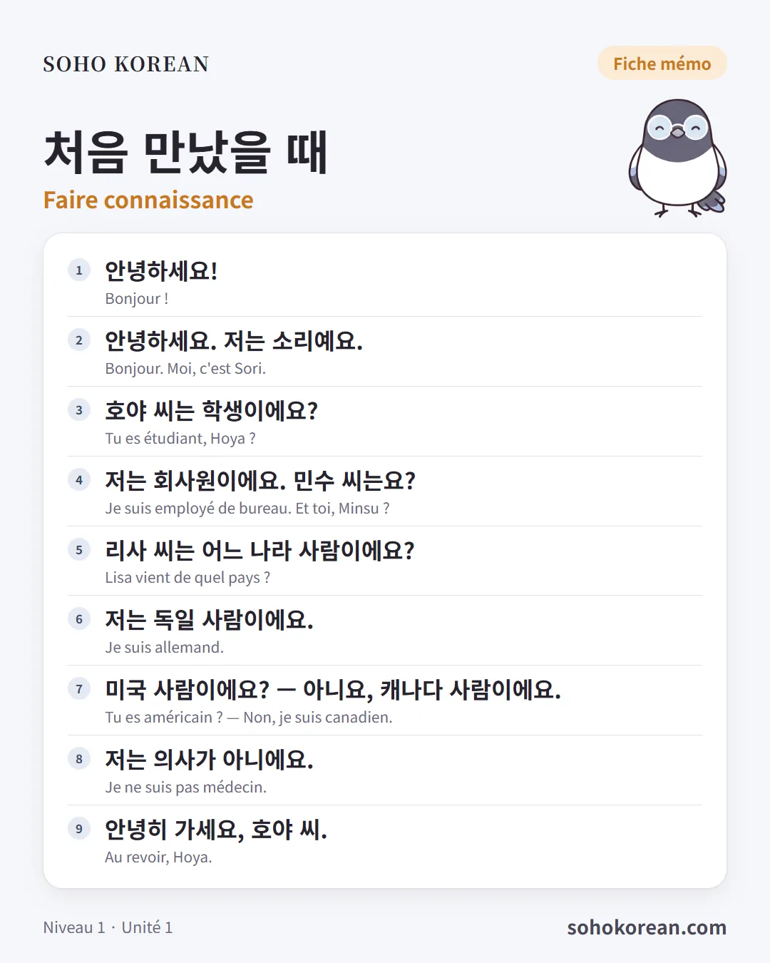 Fiche d’expressions « 처음 만났을 때 » : 안녕하세요! …