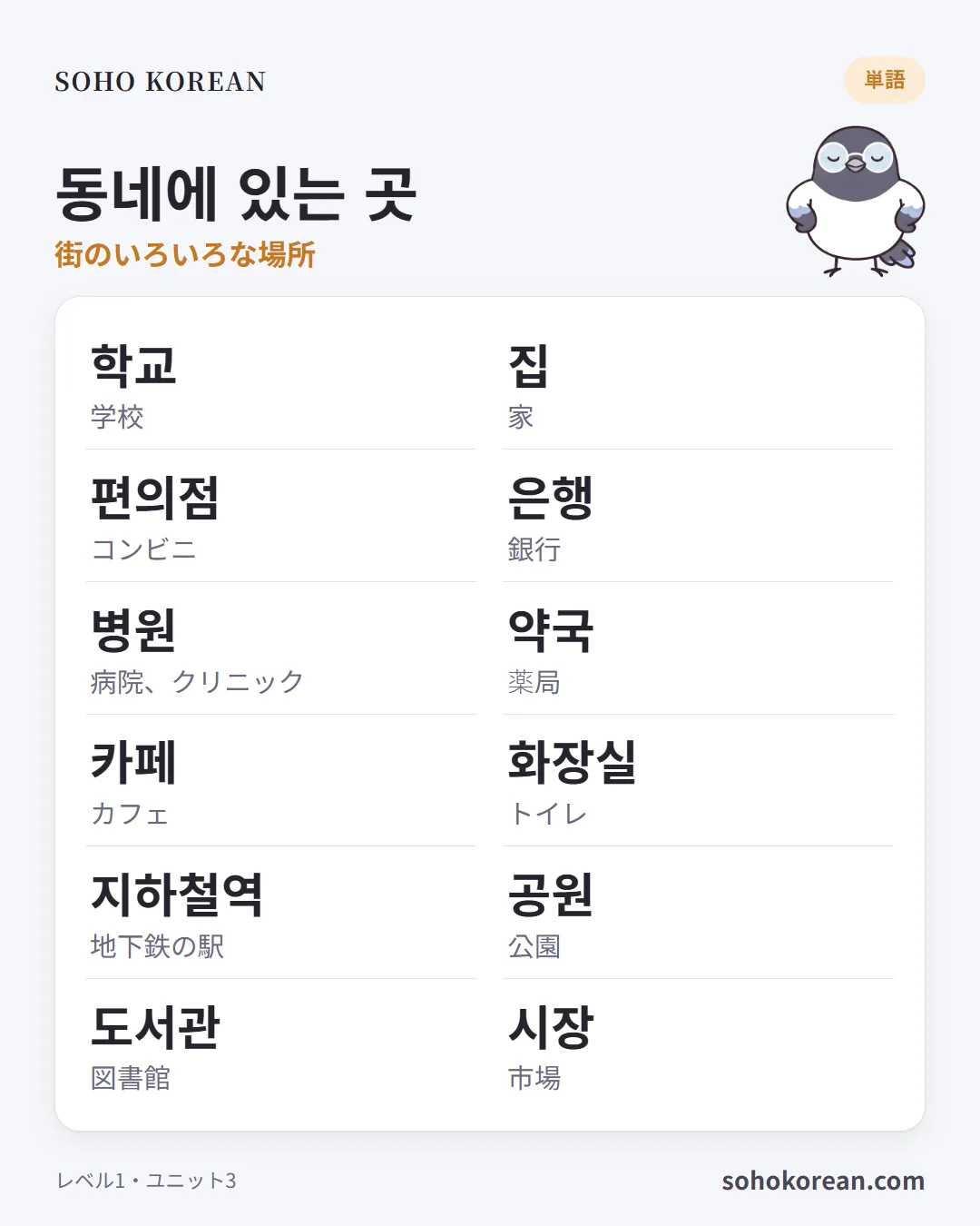フレーズカード「동네에 있는 곳」：학교 …