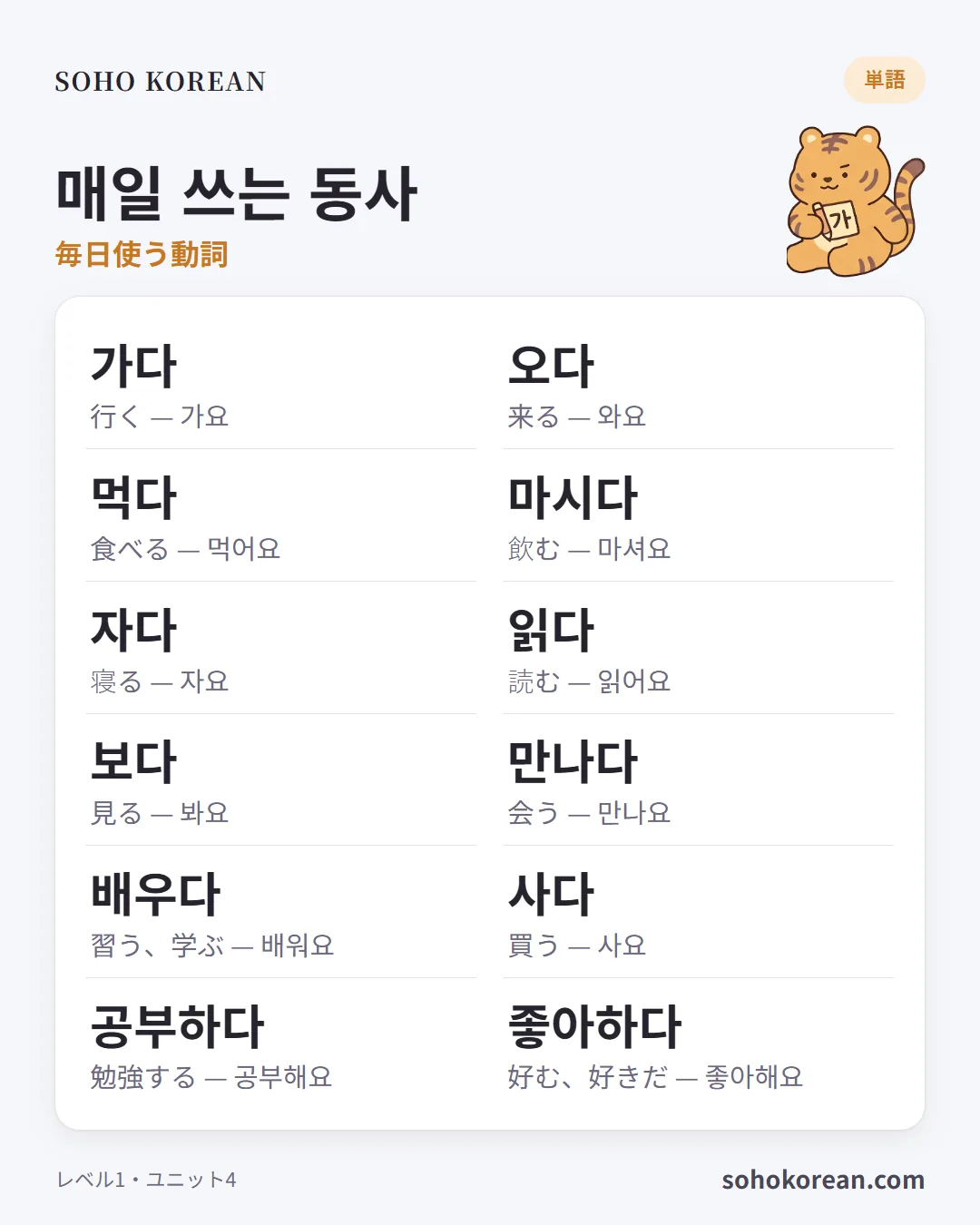 フレーズカード「매일 쓰는 동사」：가다 …