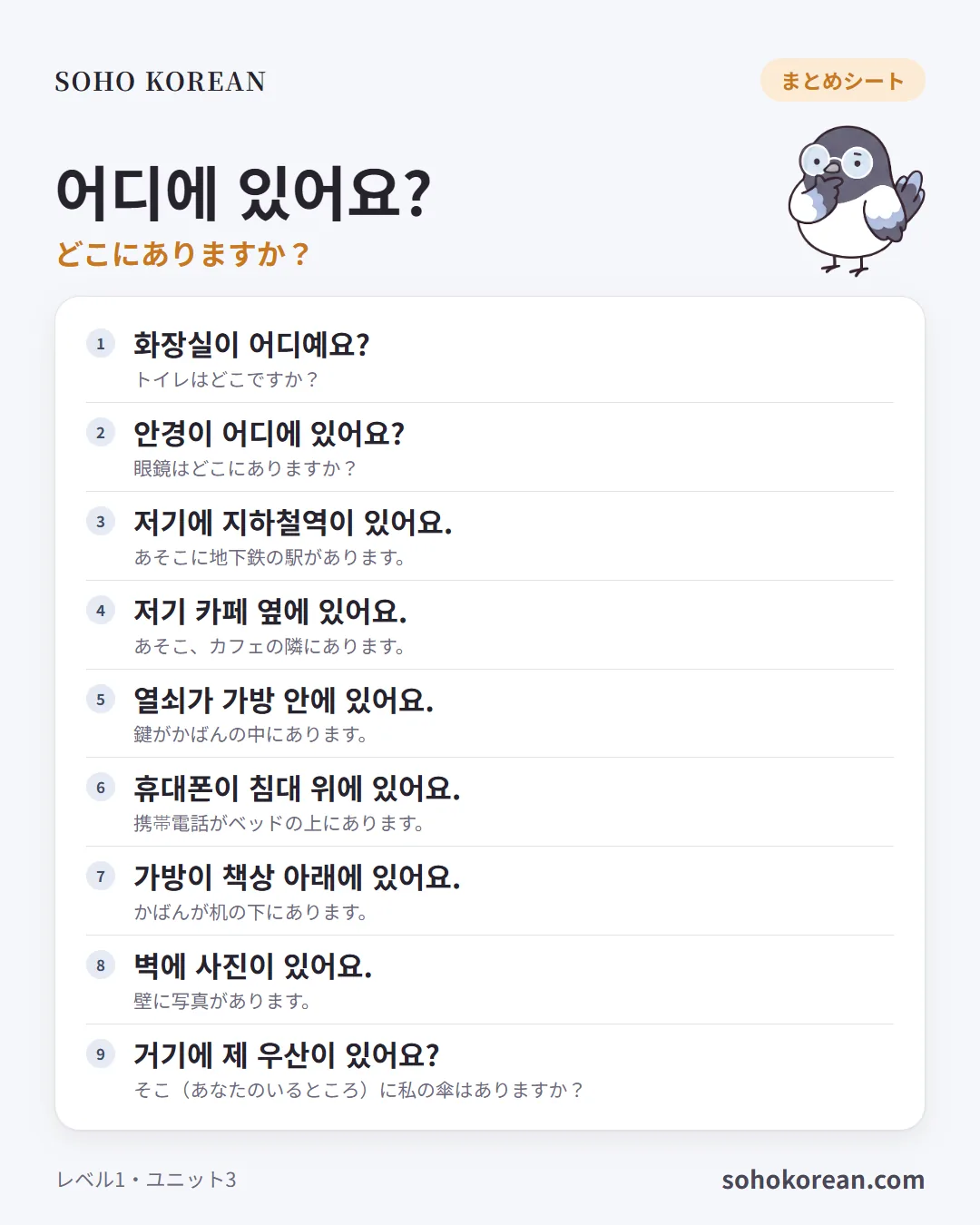 フレーズカード「어디에 있어요?」：화장실이 어디예요? …