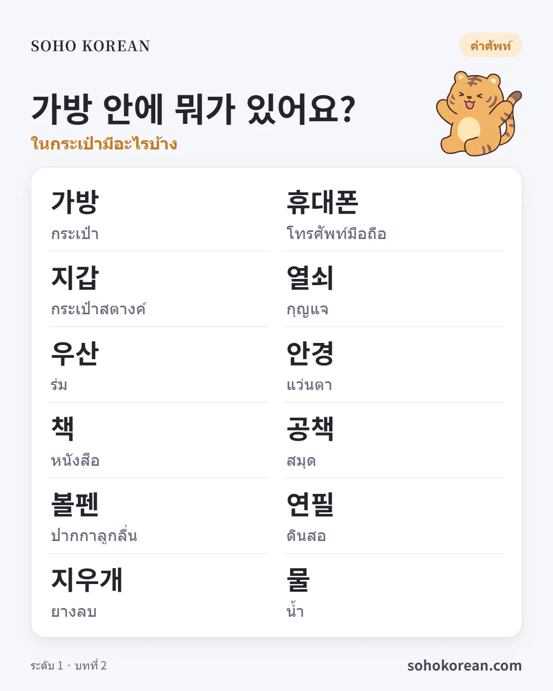 การ์ดประโยค “가방 안에 뭐가 있어요?”: 가방 …