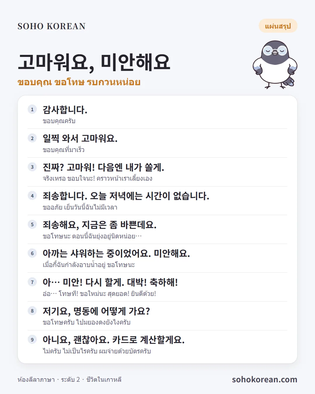 การ์ดประโยค “고마워요, 미안해요”: 감사합니다. …
