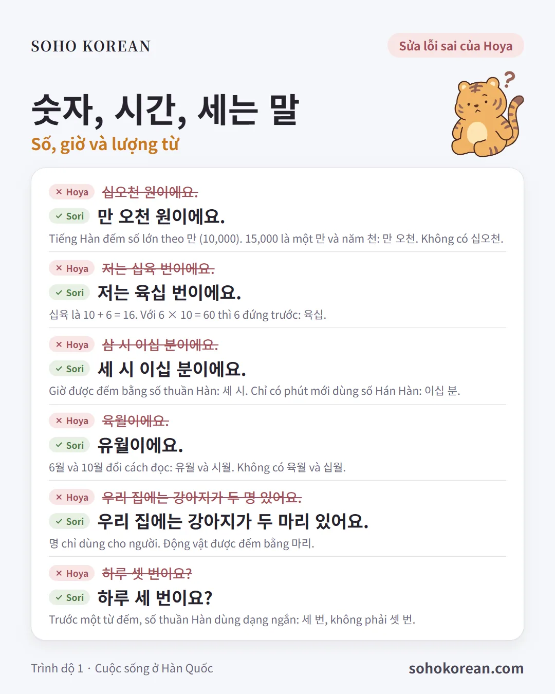 Thẻ mẫu câu “숫자, 시간, 세는 말”: 만 오천 원이에요. …