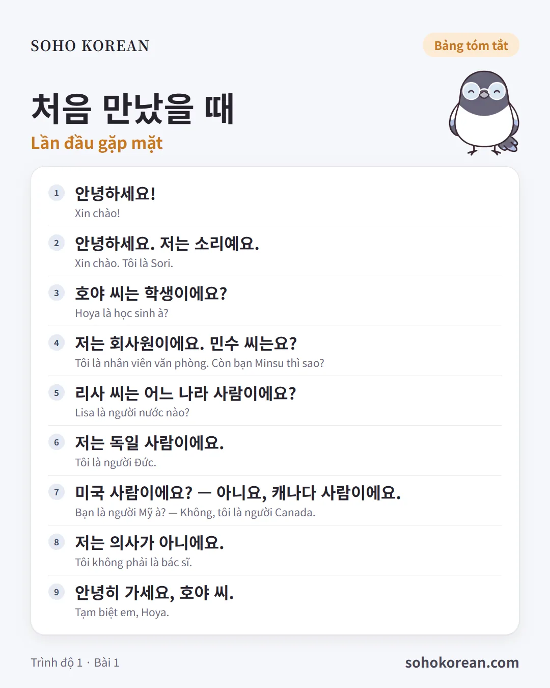 Thẻ mẫu câu “처음 만났을 때”: 안녕하세요! …