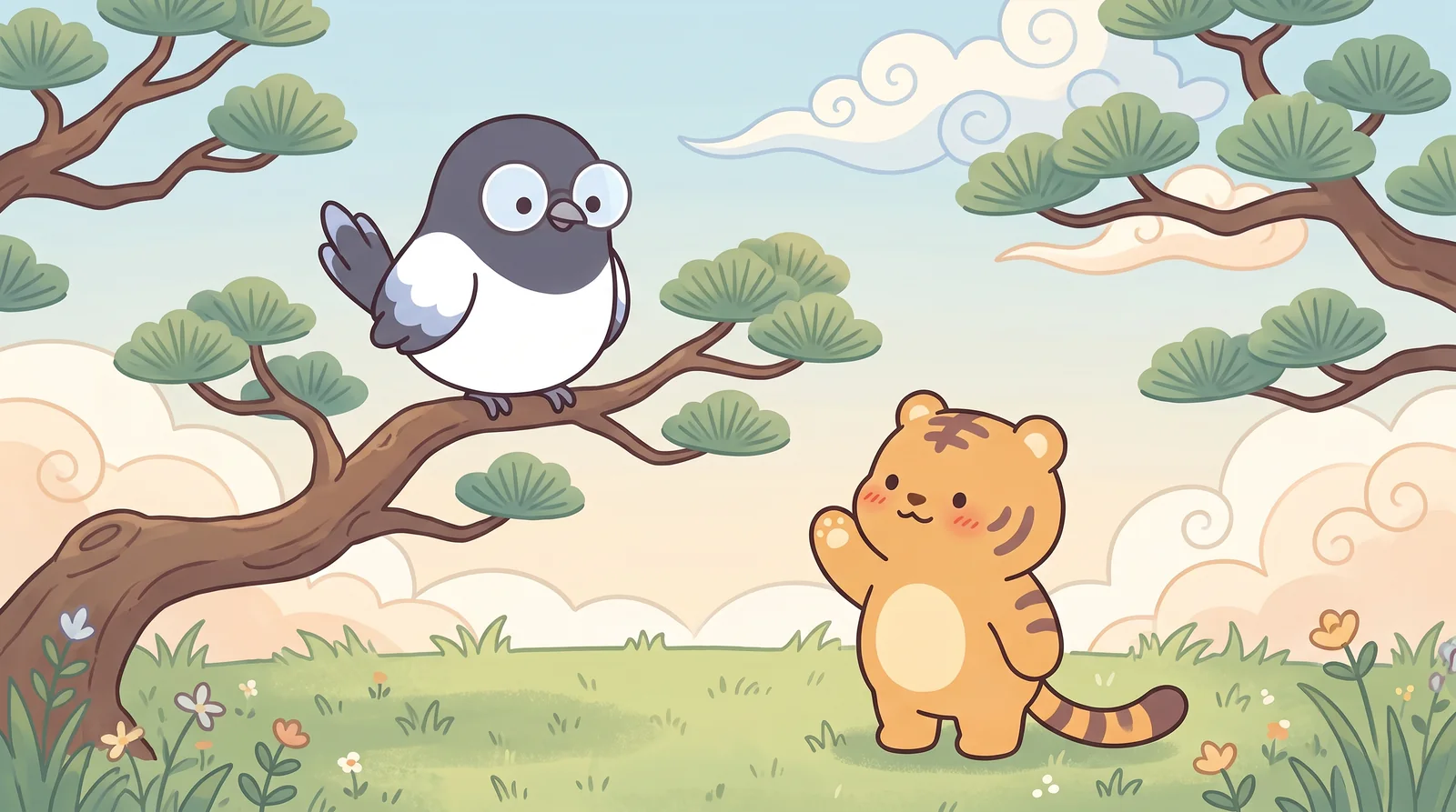 Hoya meets Sori under the pine tree for the first time.