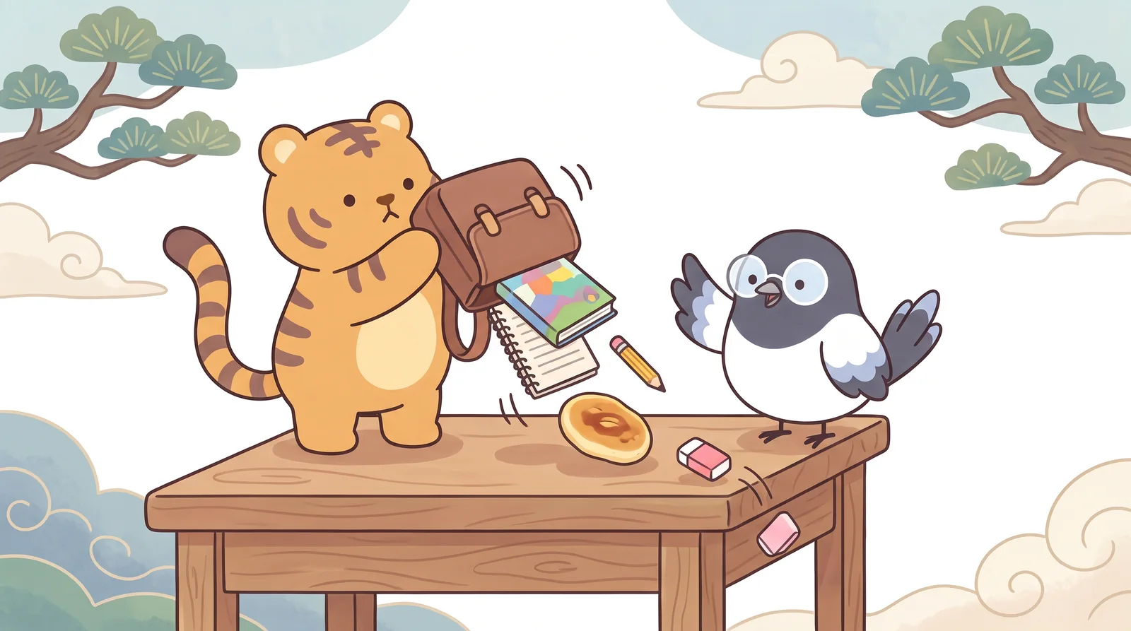 Hoya empties his bag onto Sori's desk. The eraser falls.