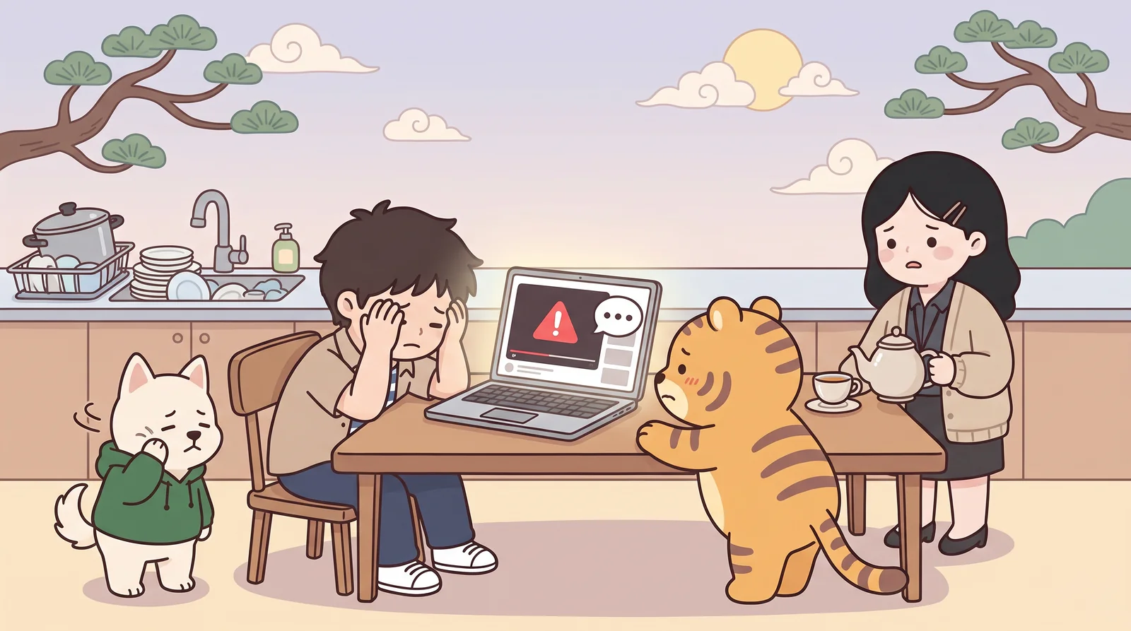 Junho's washing-up vlog was reported for its music — three thousand comments at the kitchen table.