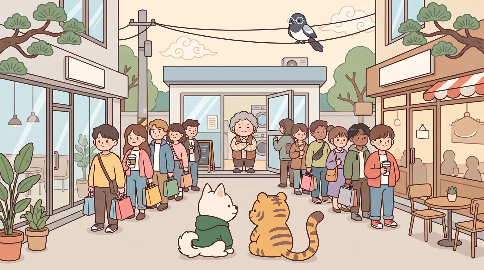 Cafés on both sides of the laundromat now. Mangwon is trending, and Grandma has questions.